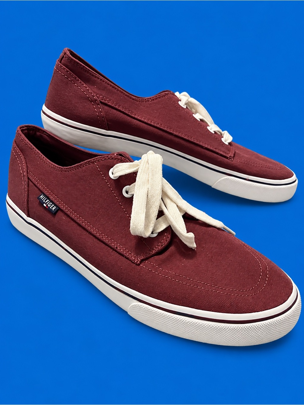 Tommy Hilfiger Men’s Burgundy Canvas Low-Top Sneakers with White Laces